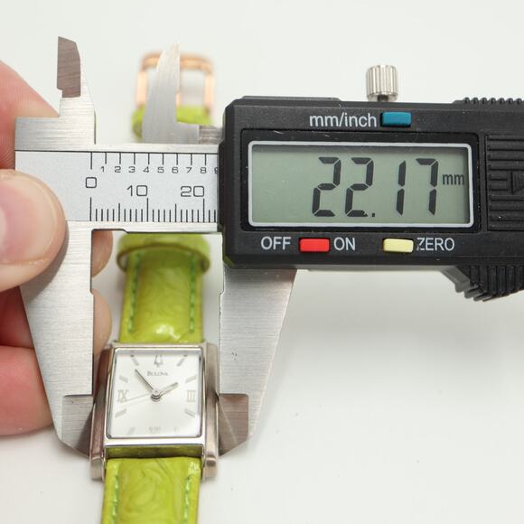 Bulova Silver Tone Womens 23mm Tank Watch Yellow Green Leather w New Battery - Picture 2 of 16